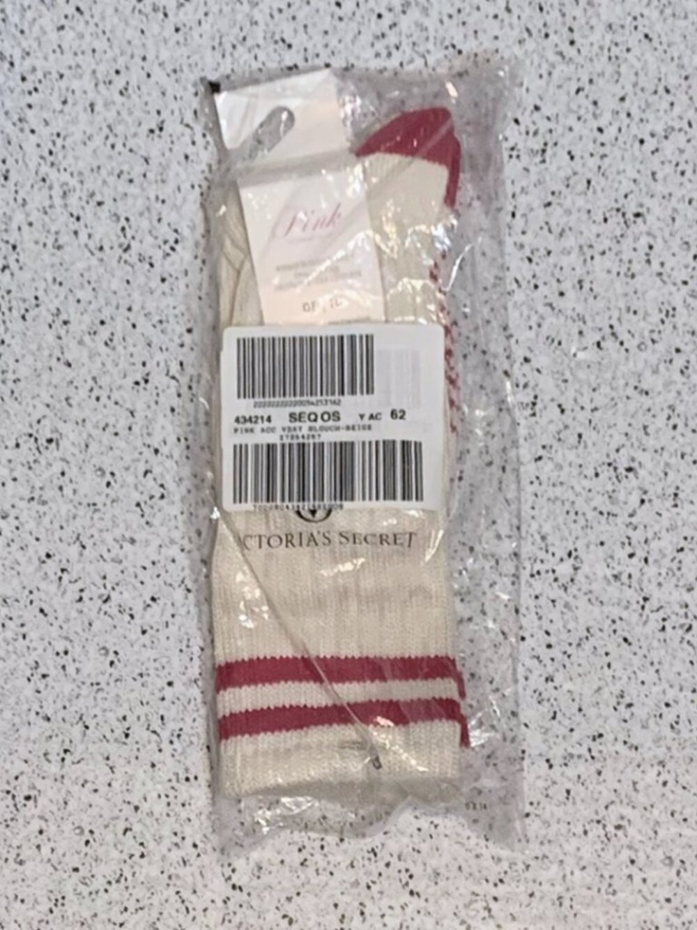 Victoria's Secret PINK Ribbed Slouch Socks Winter White Red Stripes Slouchy NWT